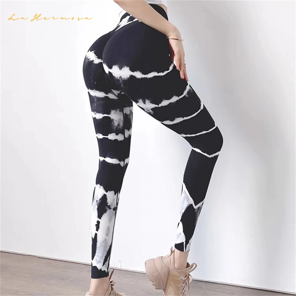 Women Tie-Dye Quick-Dry Nylon Yoga Pants High Waist Indoor Sports Fitness Trousers Ywqt0731