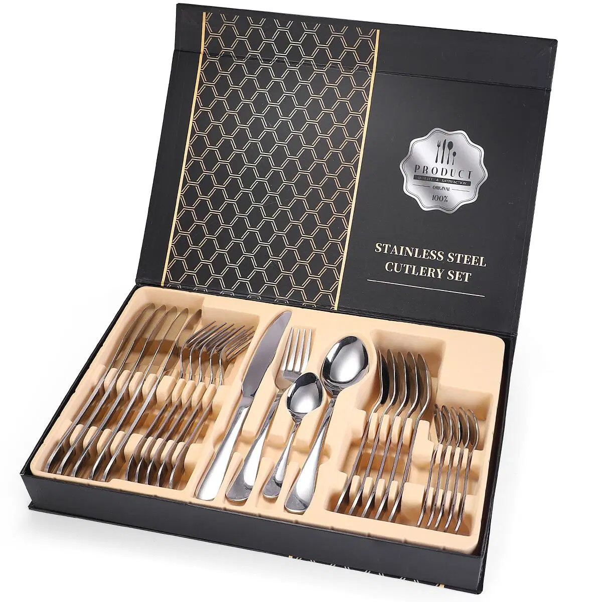 24 PCS Gift Box Small MOQ Hot Selling Wholesale/Supplier Gold Cutlery Set