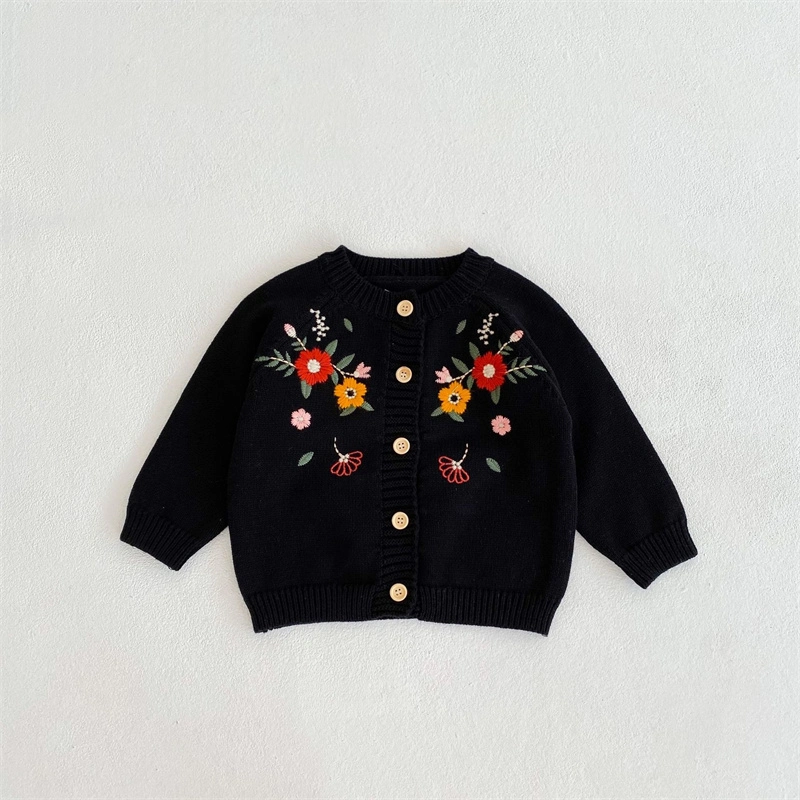 2022 Neue Frühling und Herbst Kleidung Baby Mädchen Kinder Blume Strickjacke Aus Besticktem Baumwollgarn Mit Langen Ärmeln Und Strickpullover