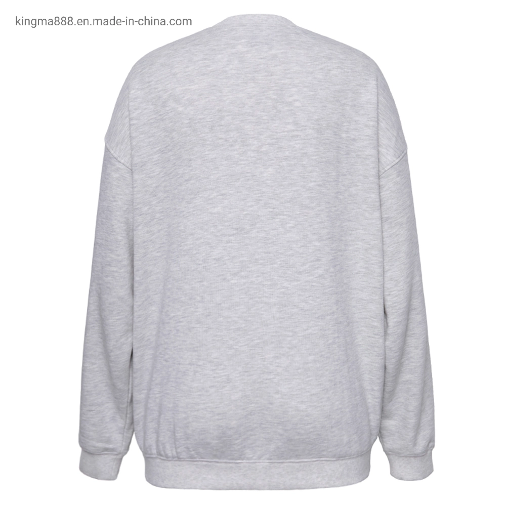 Long Sleeve Oversize Women Wholesale/Supplier Knitted Grey Melange Customized Sweatshirt