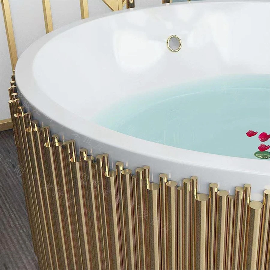 Luxury Gold Stainless Steel Frame Freestanding Acrylic White Circular Bathtub Modern Bathroom Furniture