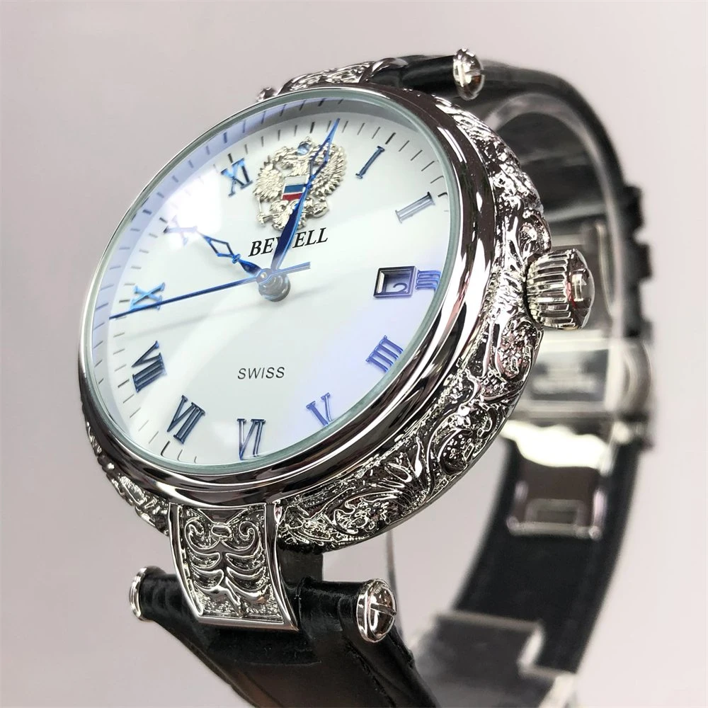 Custom Manufacturer Zinc Alloy Genuine Leather Strap 3ATM Water Resistant Automatic Men Watch Gift Watches