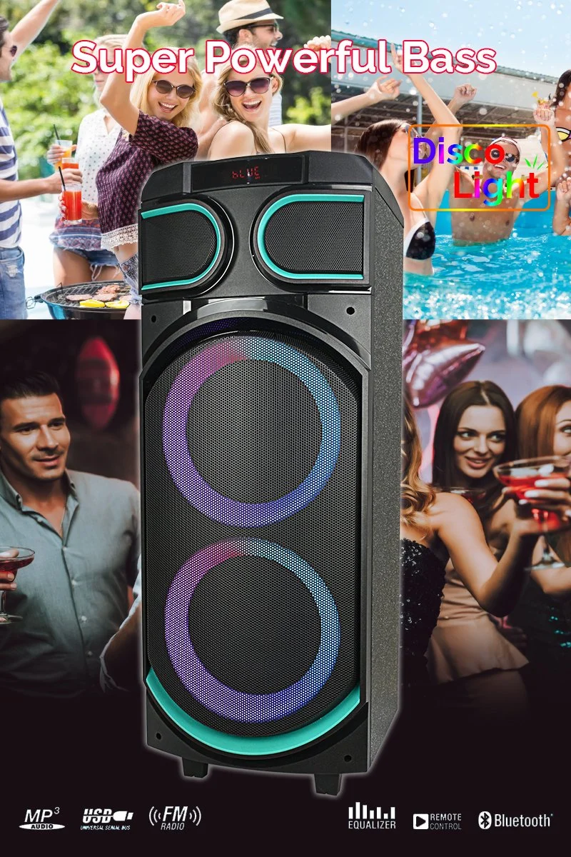 Popular Private Dual 8inch Portable PA Wireless Mega Bass Amplifier Built in Big Power 100W Wooden Speaker Audio Box