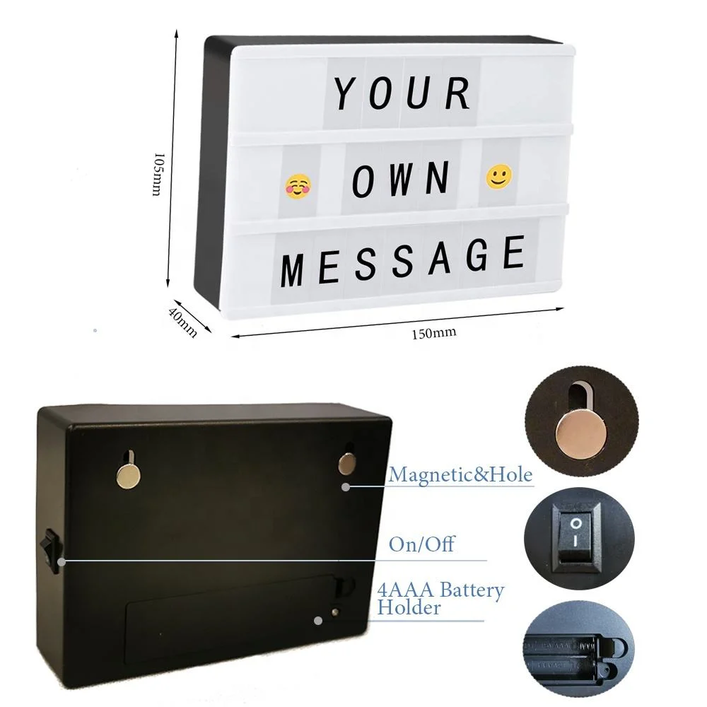 A6 Battery Powered Light up Message and Note Sign LED Cinema Light Box with Magnet Letters Smiles Symbols