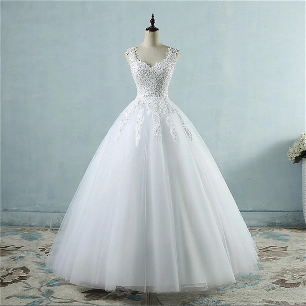 Factory Price Bridal Wedding Dress V-Neck White Bride Wedding Grown