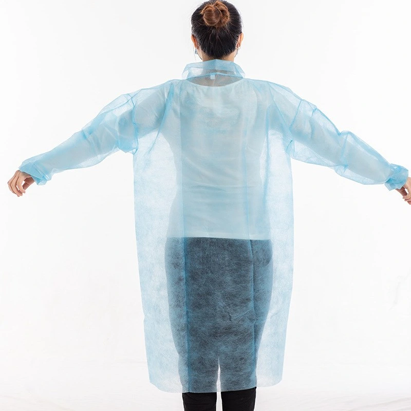 OEM Blue PP Nonwoven Disposable Lab Coat with Pockets