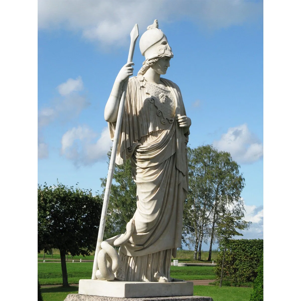 Decoración griega Atenea bajar los jardines de Peterhof estatua de mármol