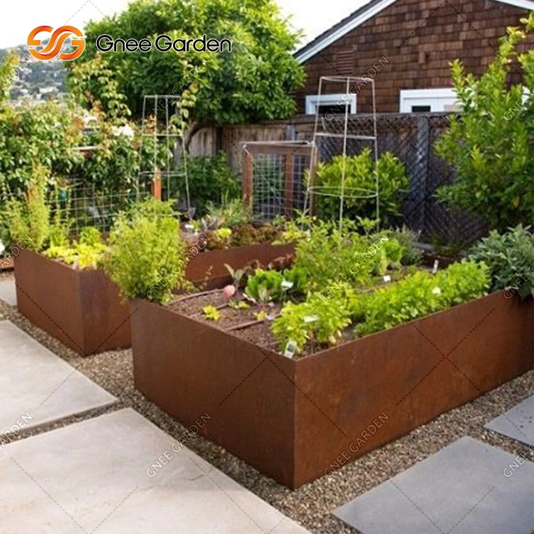 Simple Rectangular Corten Steel Flower Planter