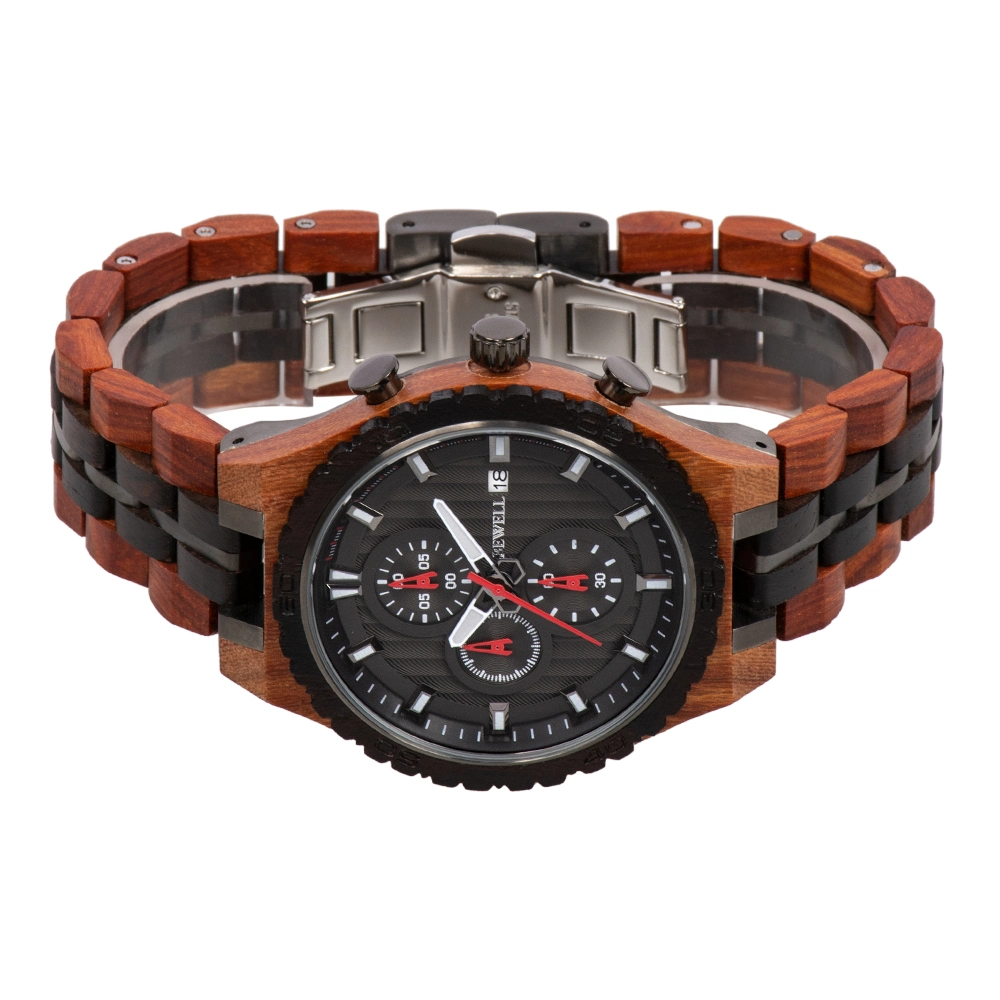 Handmade Men Steel and Wood Watch Quartz Wristwatch Chronograph Watch Custom