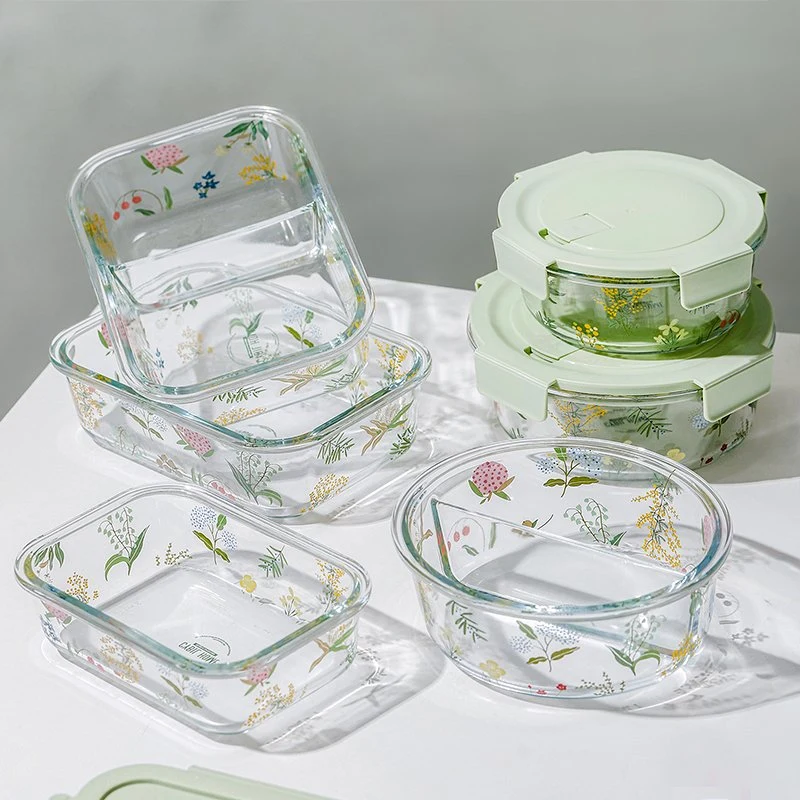 Small Fresh Glass Fresh-Keeping Box Lunch Box with Cover Home with Sealed Bento Box High Temperature Preservation Bowl