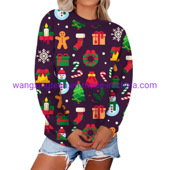 Wholesale/Supplier Autumn and Winter 2022 Christmas 3D Printing Casual Pullover Long-Sleeved Sweater Women's Shirt