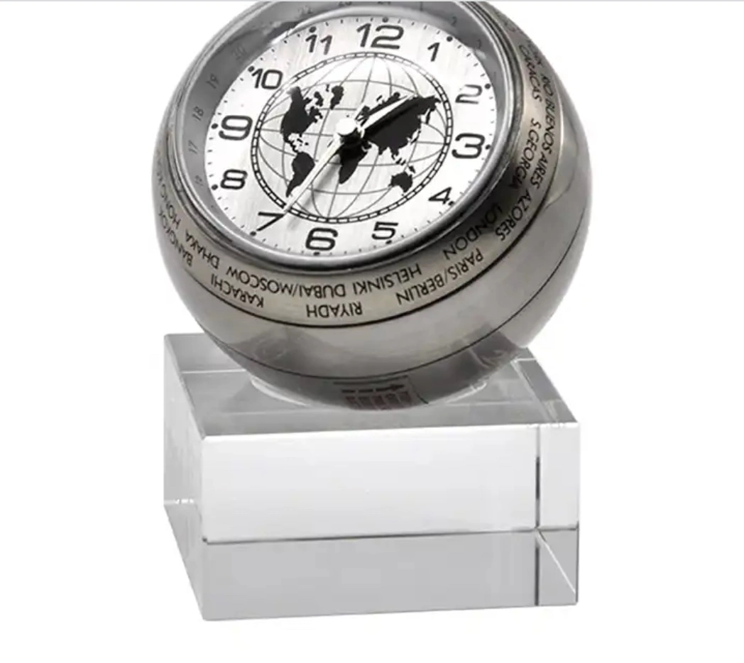 High quality/High cost performance  World Time Metal Table Crystal Home Decorative Clock