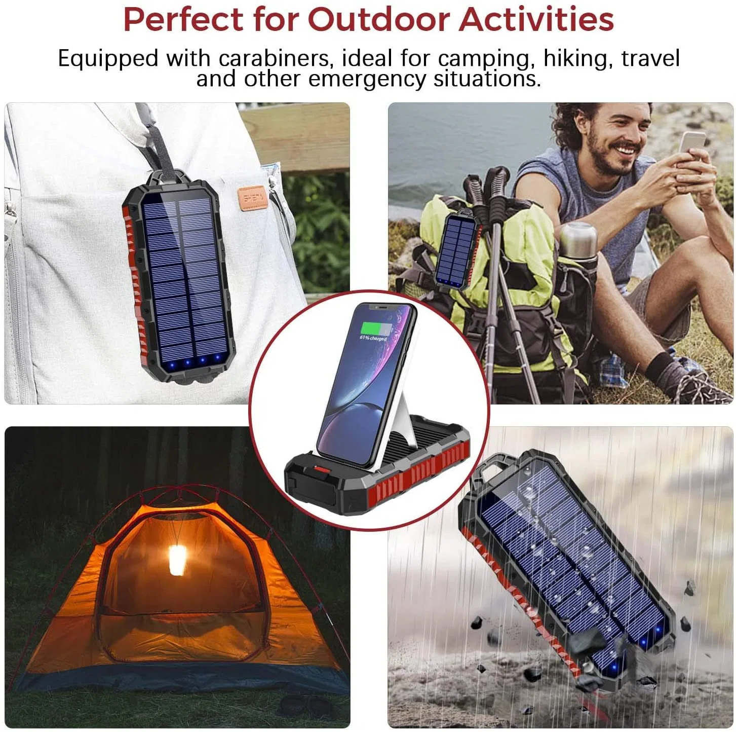 Outdoor Portable 30000 300000mAh Wireless Solar Powered Battery Charger for Phone