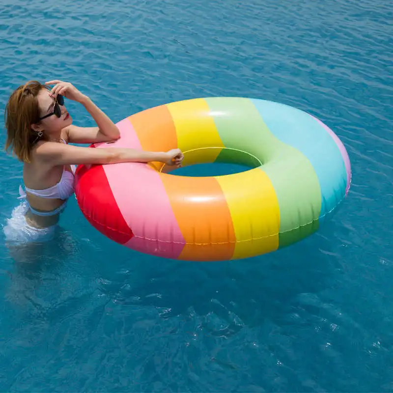 in Stock Rainbow Trip Inflatable Swimming Ring New Starry Eyed Pool Floating Water Party Toy