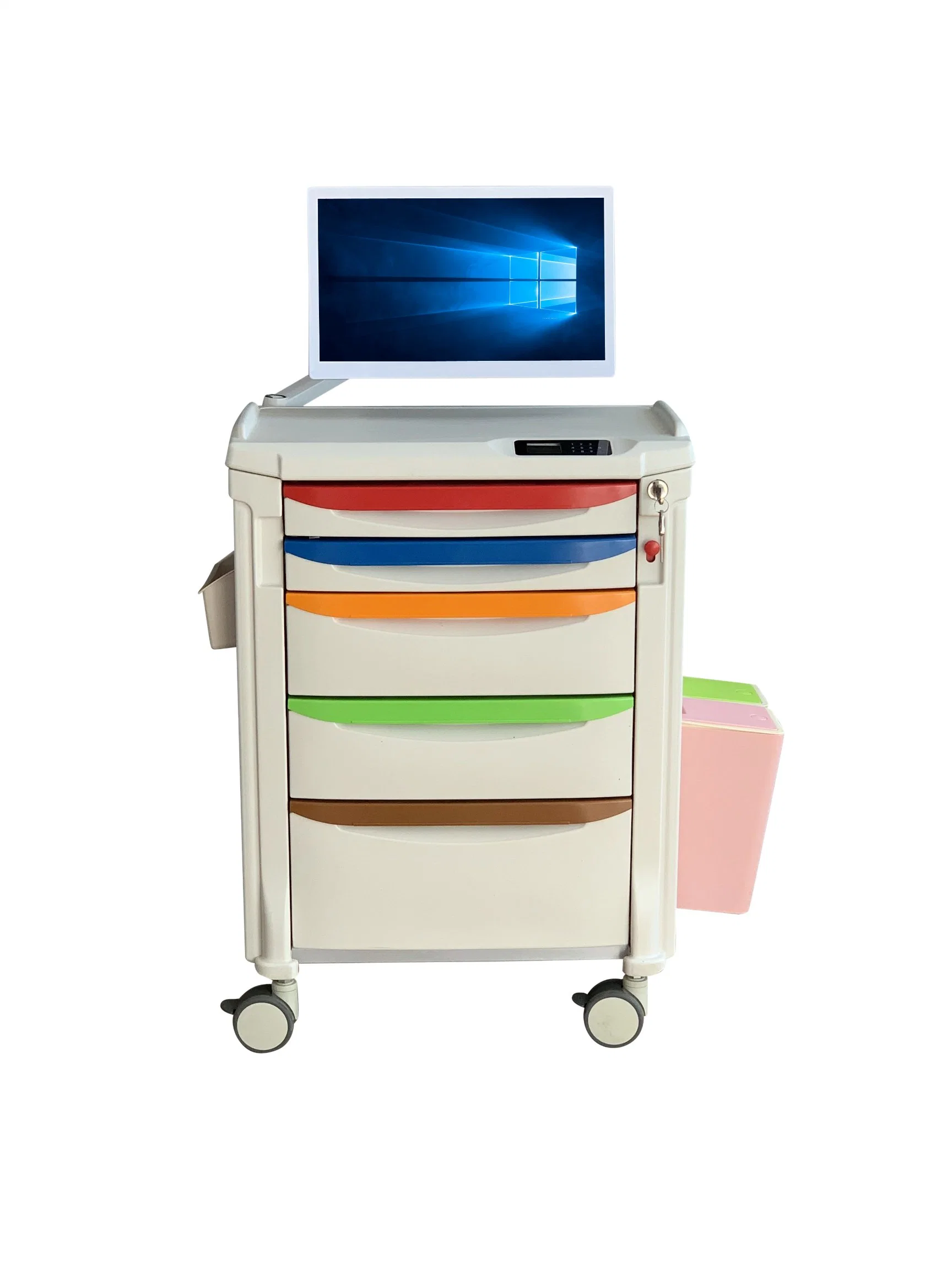 [M650W] Multi-Function ABS Hospital Trolley and Cart with Computer and Drawers for Medical, Emergency, Logistic, Linen, Laundry, Treatment as Hospital Furniture