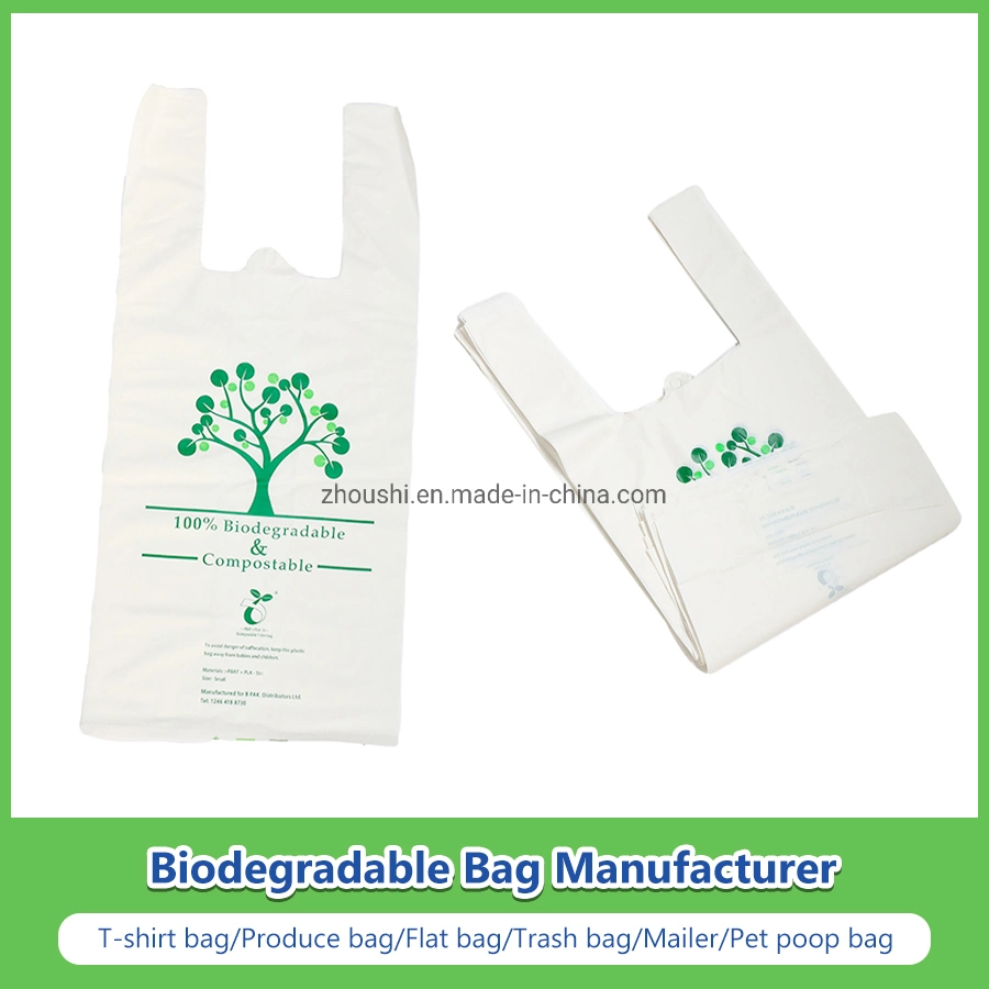 Pbat+Corn Starch Made Customized Disposable Biodegradable Compostable Bags/T-Shirt Bags/Vest Bags/Shopping Bags/Supermarket Bags/Carrier Bags/Grocery Bags/Take-