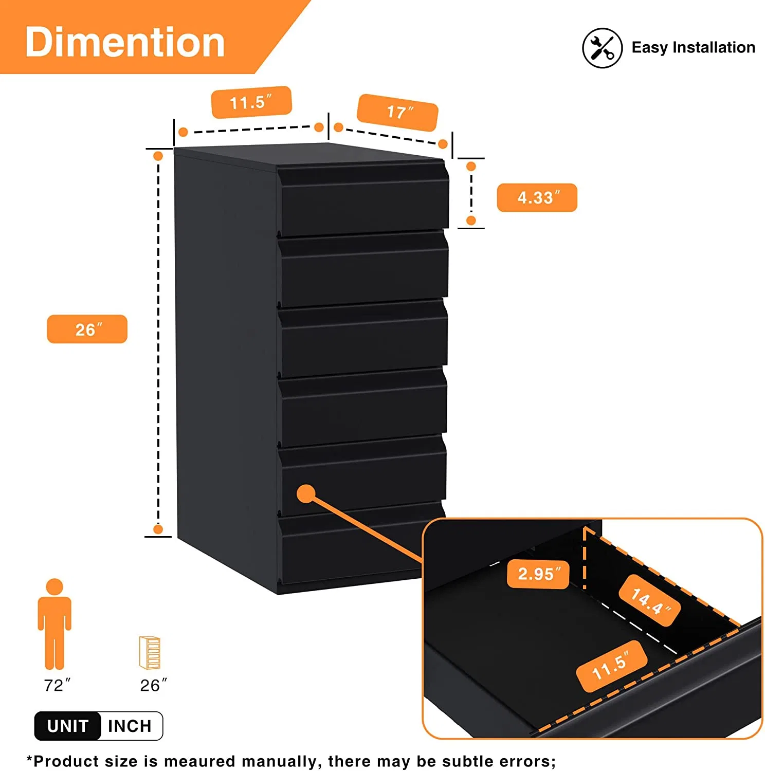 6 Drawer Metal Chest, Under Desk Small Storage Cabinet, 6 Drawer Metal Storage Organizer for Office