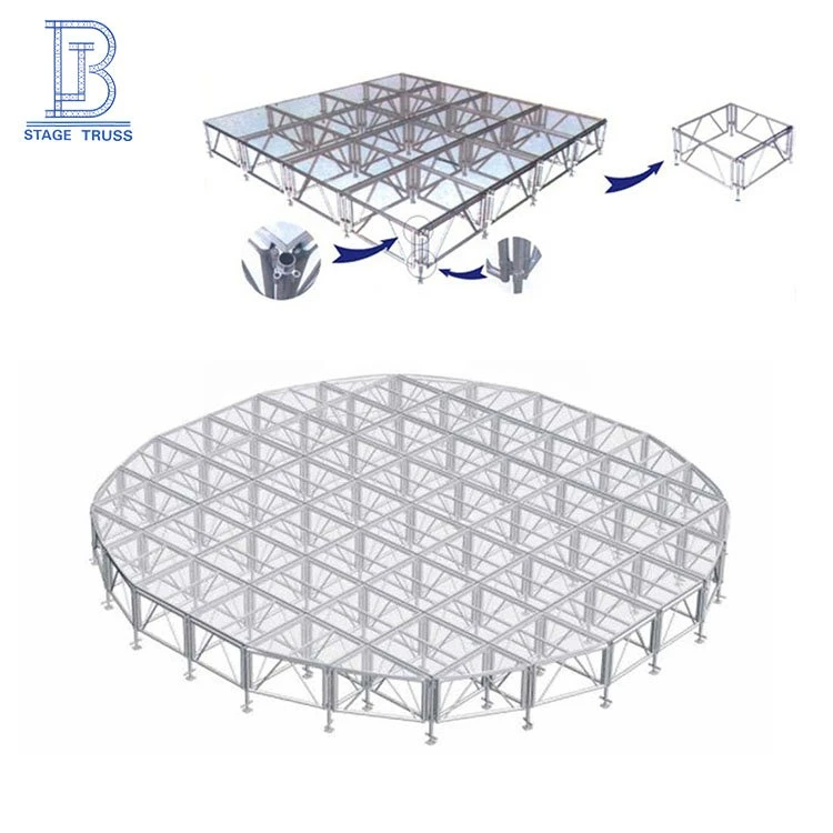 Instalación rápida escenario móvil de vidrio para bodas/escenario de suelo de vidrio/escenario LED de iluminación