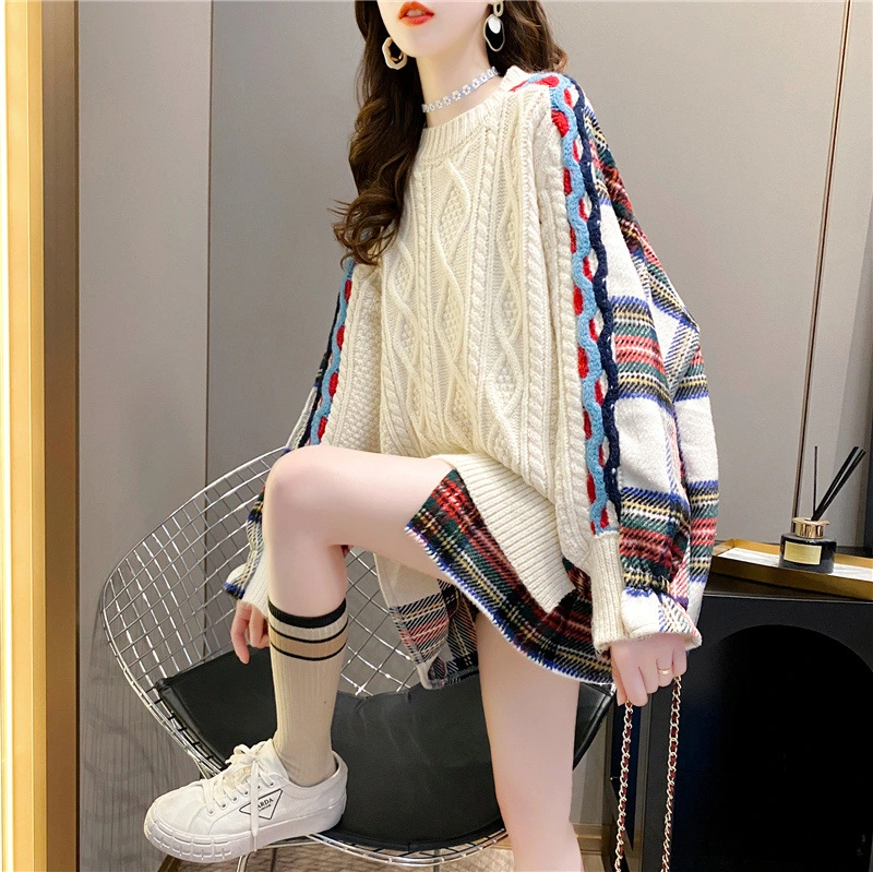 2023 Cross-Border Autumn New Net Red Sweater Female Pullover Korean Version Loose Everything with Twist Thread Fake Two Knitted Shirts