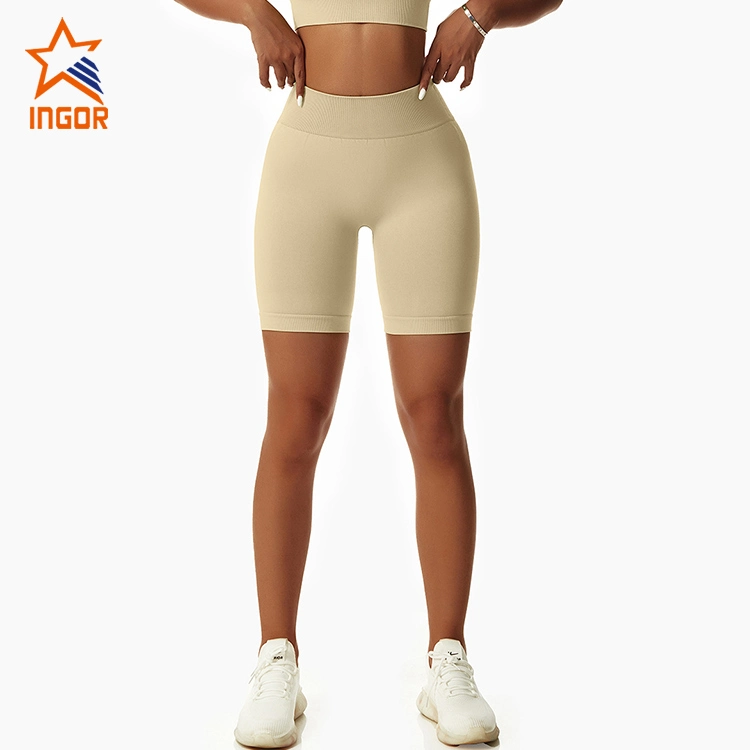 Ingorsports Athletic Clothing Manufacturers Custom Women Gym Running Sports Wear High Waist Butt Lifting Biker Shorts Without Front Seam