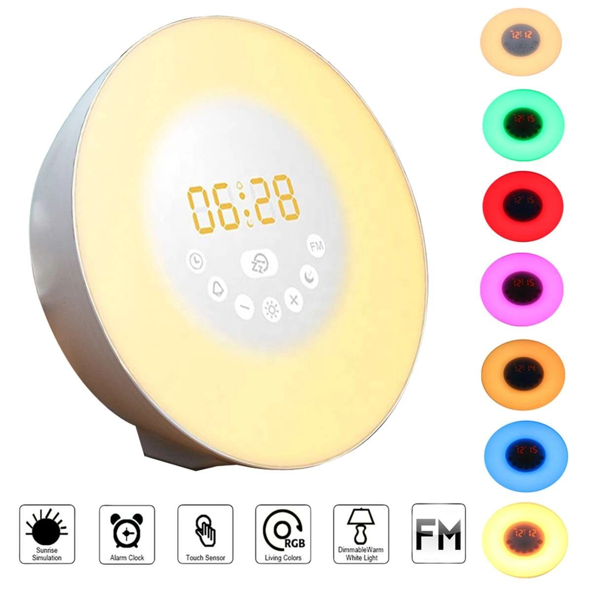 Amazon Mesa Digital Hot Sales Wake-up Light LED Reloj alarma Smart dormir Wake-up Light Blue Tooth WiFi Despertador Sunrise