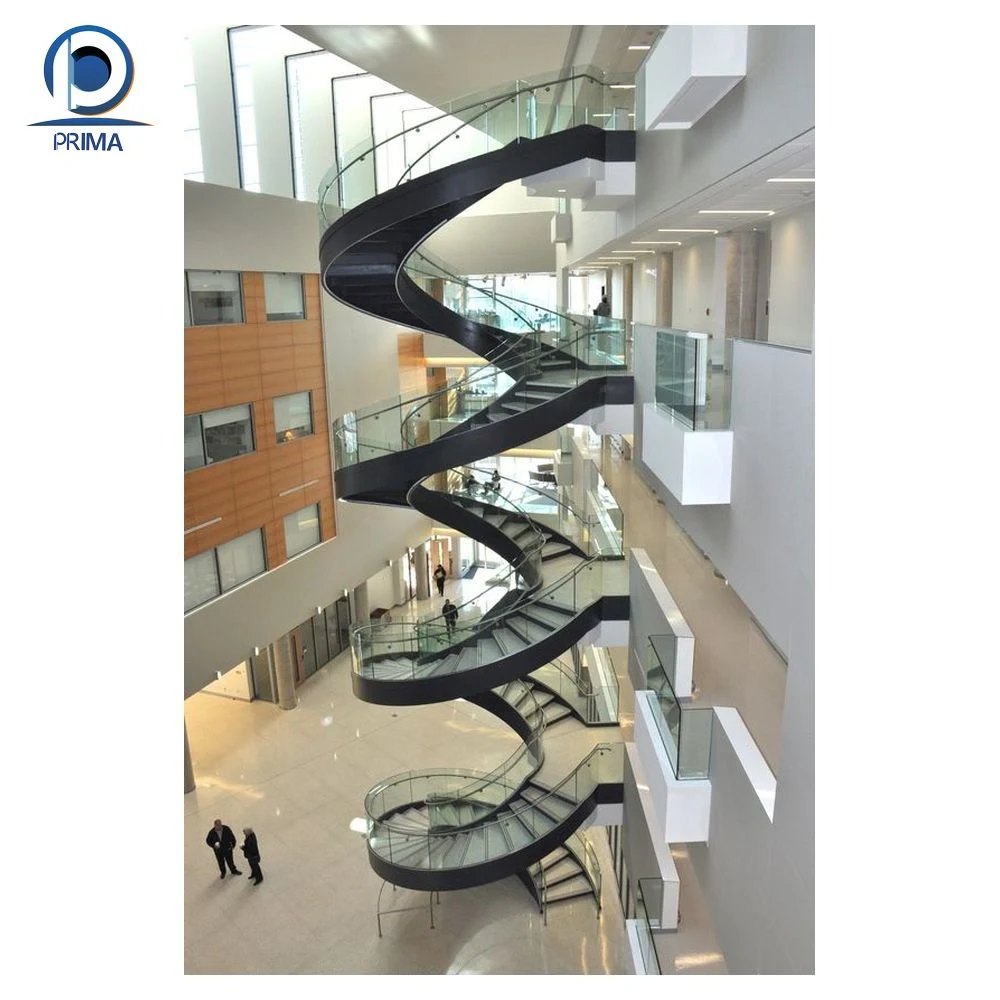 Modern Stylish Tempered Glass Steps Stainless Steel Frame Spiral Stairs Curved Staircase for Villa