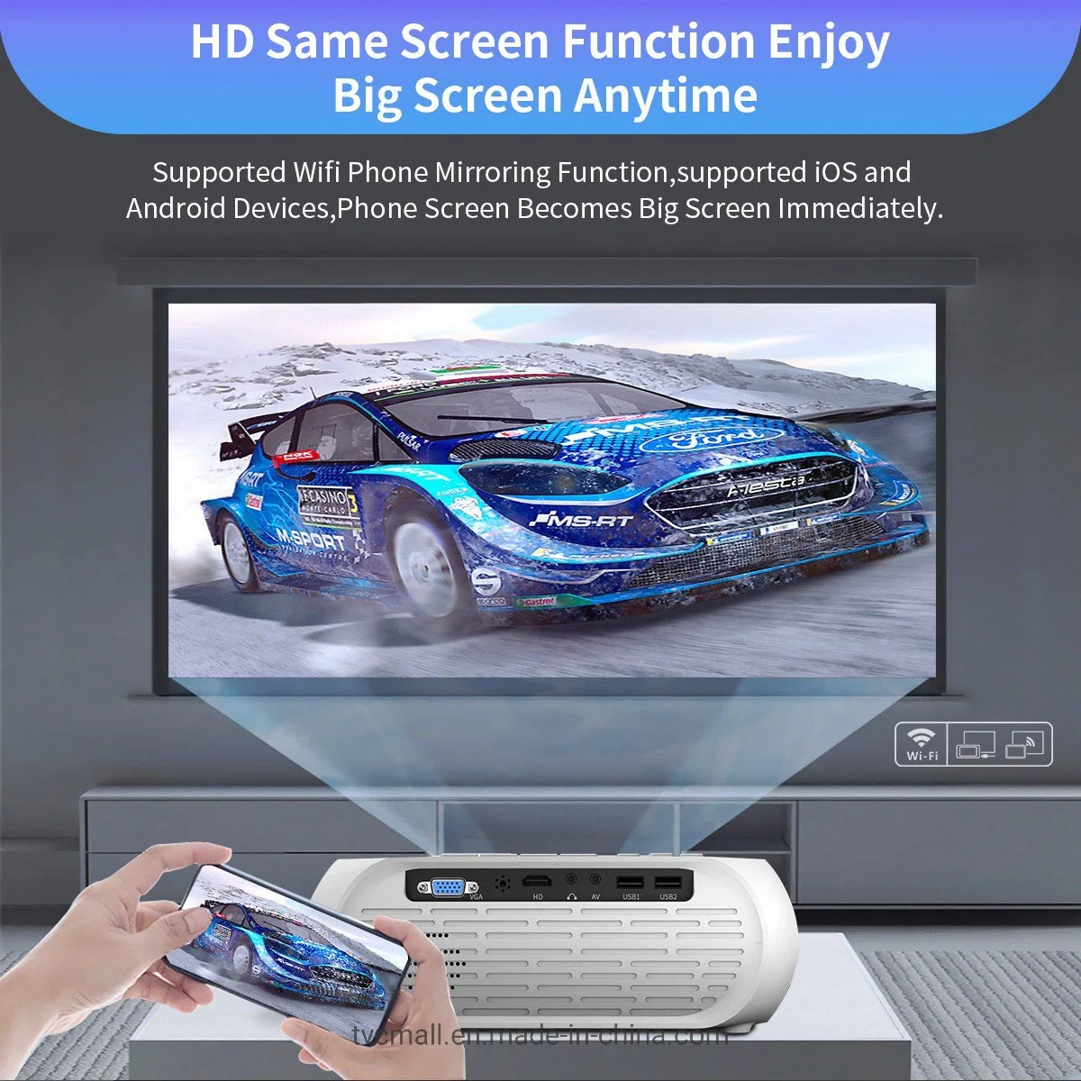 T9 Portable Home Theater Same Screen 1080P HD Projector with Dual Fans for Intelligent Cooling - EU Plug