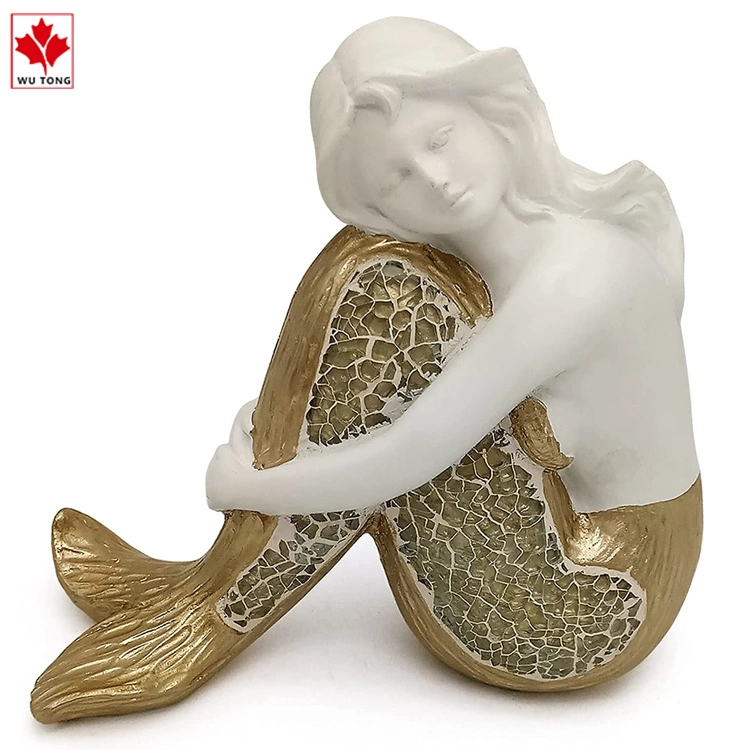 Statue de la série de l'océan de résine cadeau Décoration de table de bureau à domicile (Gold sirène)