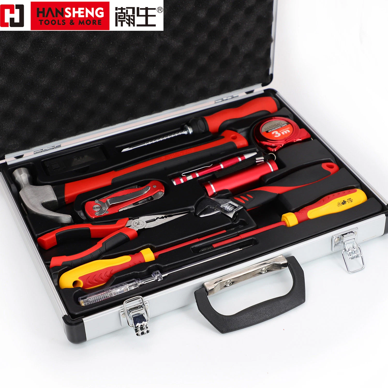 Professional Tool, Hand Tools, Hardware Set, Plastic Toolboxgift Tools, Made of Carbon Steel, CRV, Polish, Pliers, Wire Clamp, Hammer, Wrench, Snips