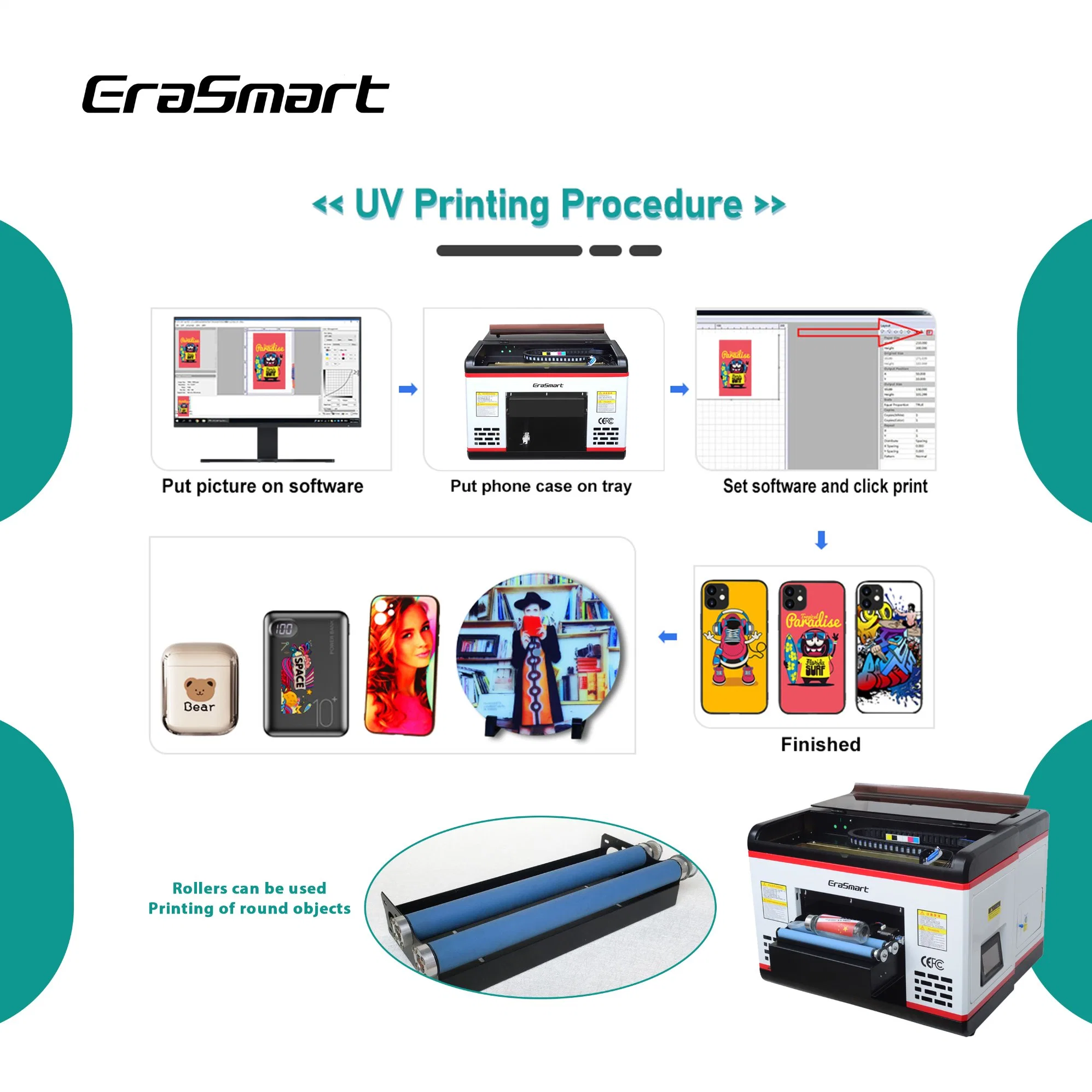 Erasmart Professional UV Inkjet Printer for A3 A4 UV Printer