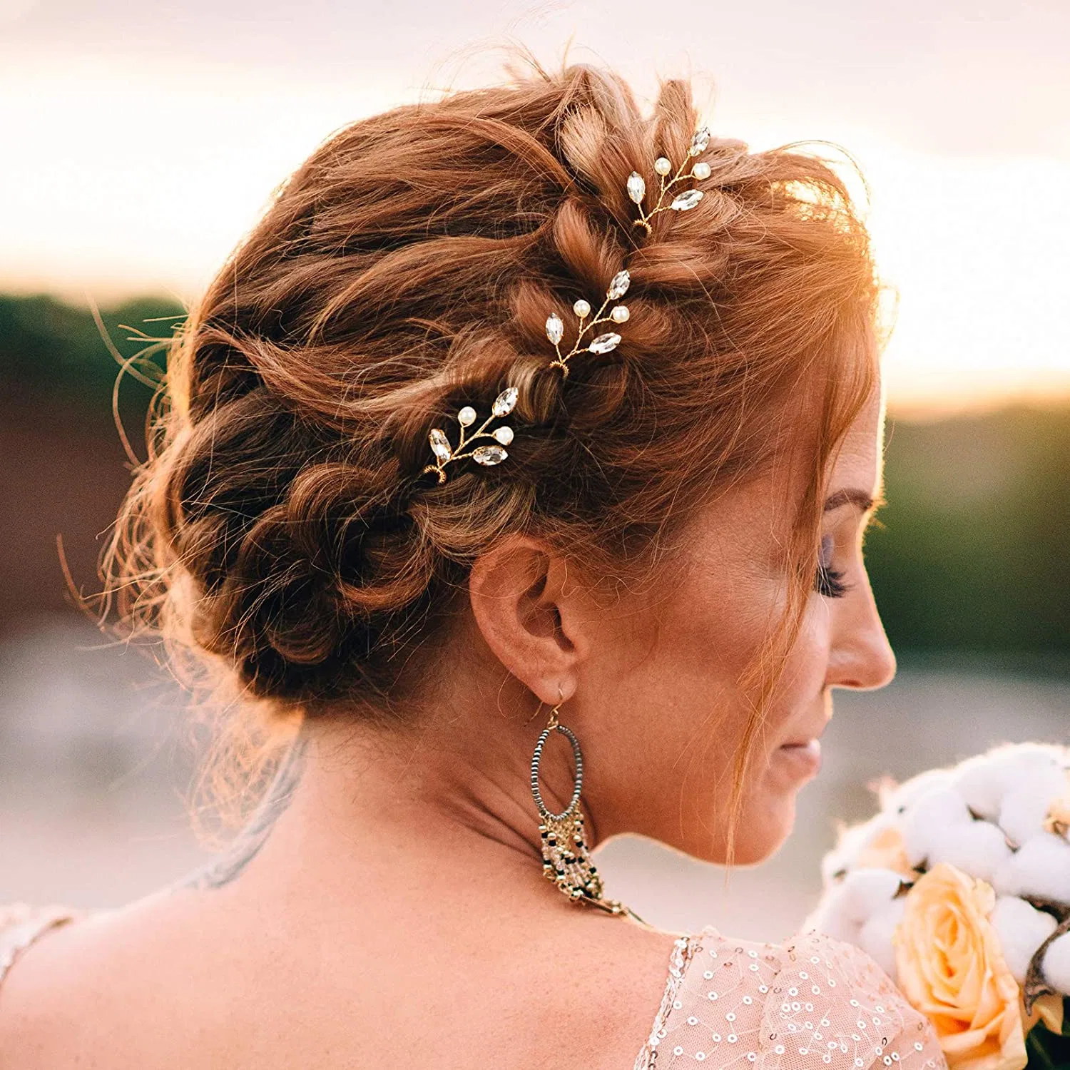 Rhinestone Flower Wedding Vintage 6 Pieces Pearl Crystal Bridal Hair Pins