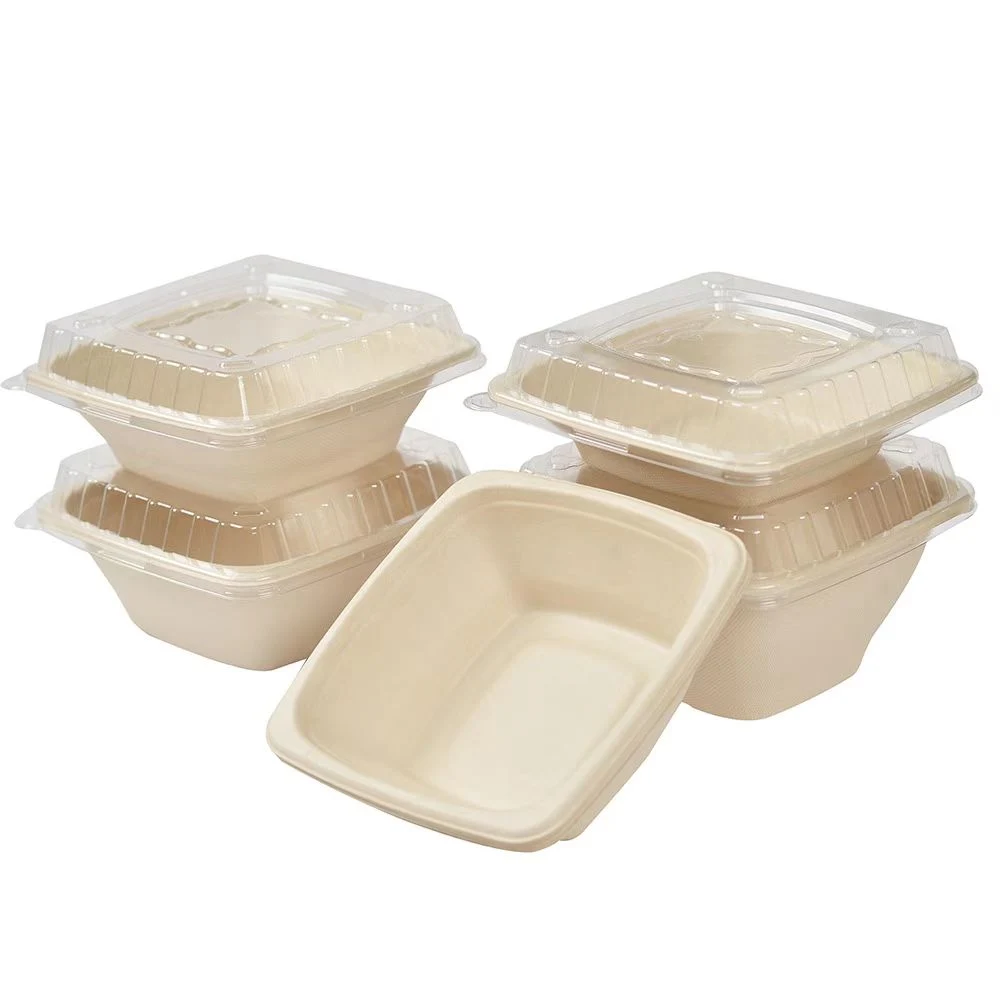 Eco-Friendly Biodegradable Bagasse Fiber Sandwich Box Party Food Tray Convenient Foodware Biomass Packaging Square Dinner Deep Plate Tableware Bowl Salad Bowl