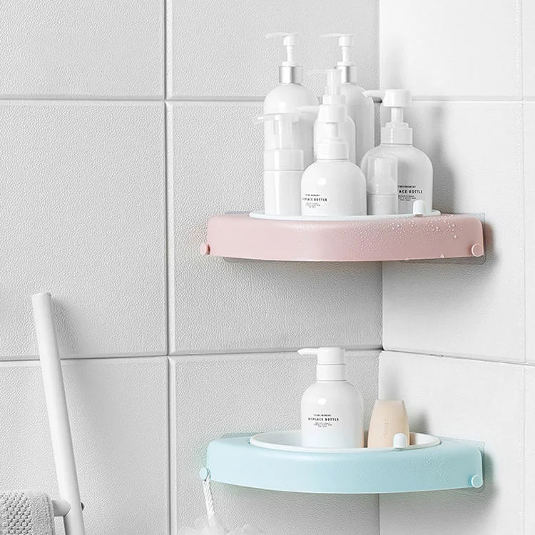 Plastic Wall Mounted Bathroom Triangle Basket Rotating Storage Corner Shelves Shower Shelf