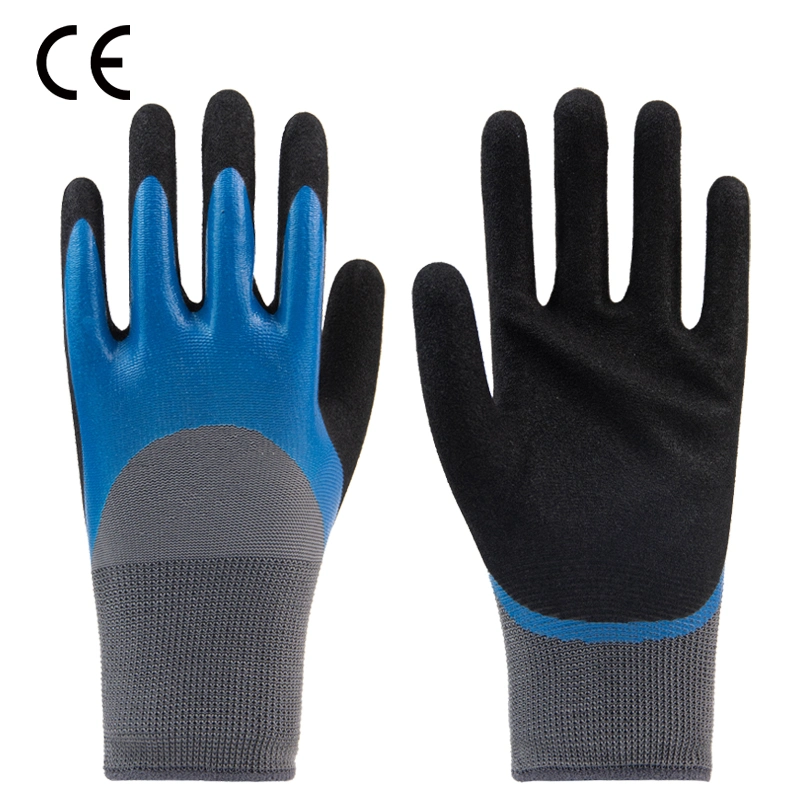 Double Nitrile Sandy Half Coated Gloves Factory Sell Directly