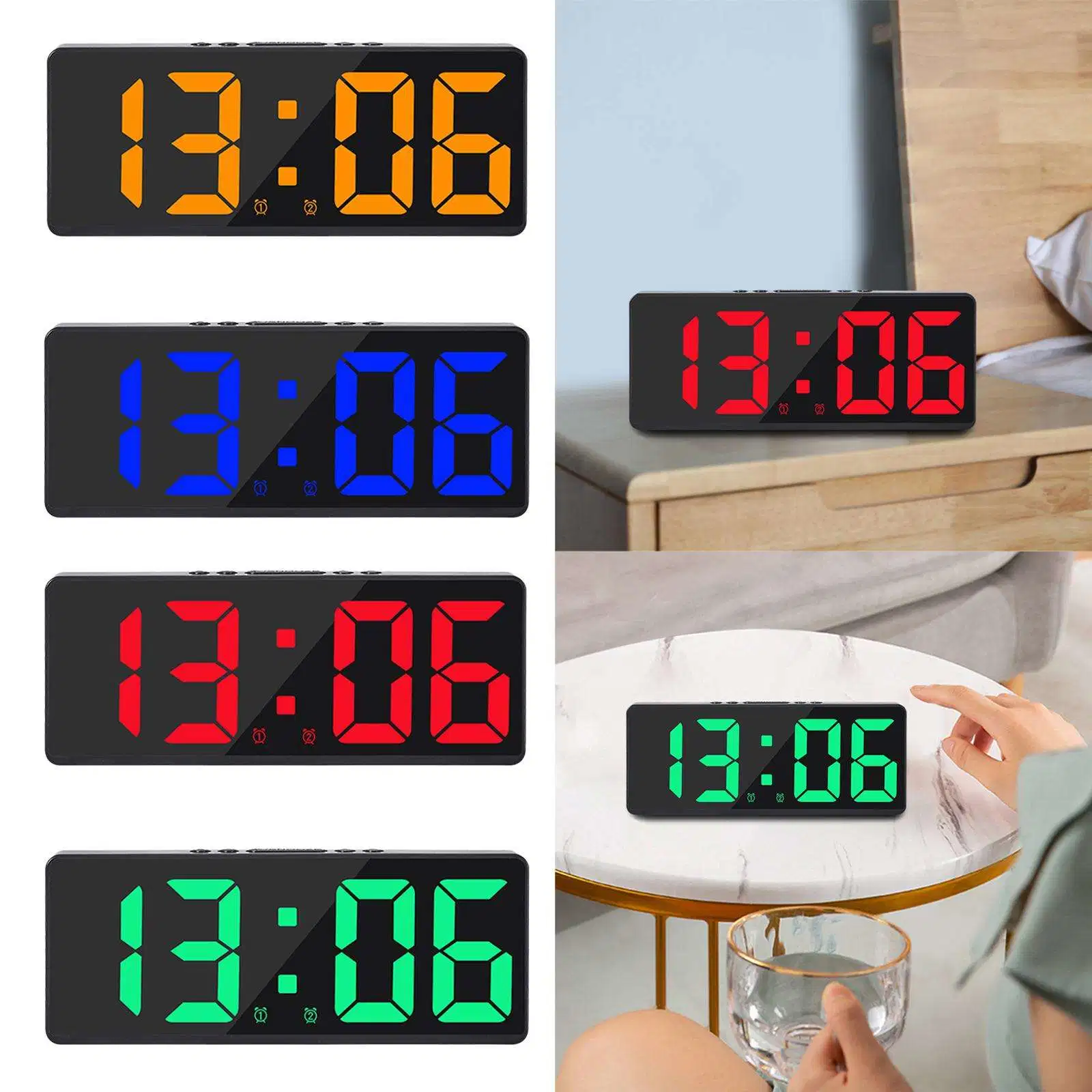 Relógio electrónico alarme USB Snooze visor LED grande para quarto Ambiente de trabalho