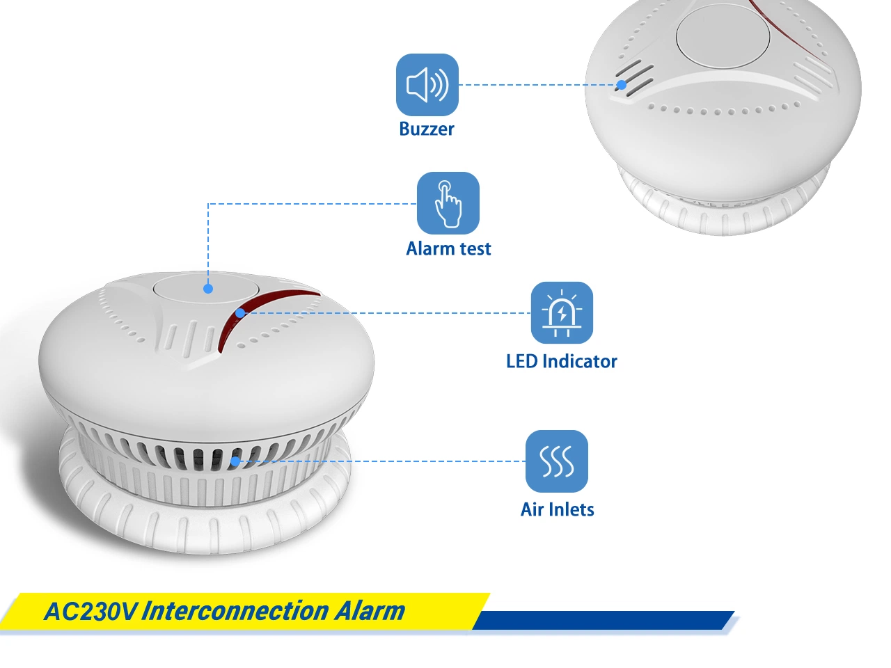 Anka Home Security Wireless Fire Detector Cored Hardwire 240V Interconnected Smoke Alarm