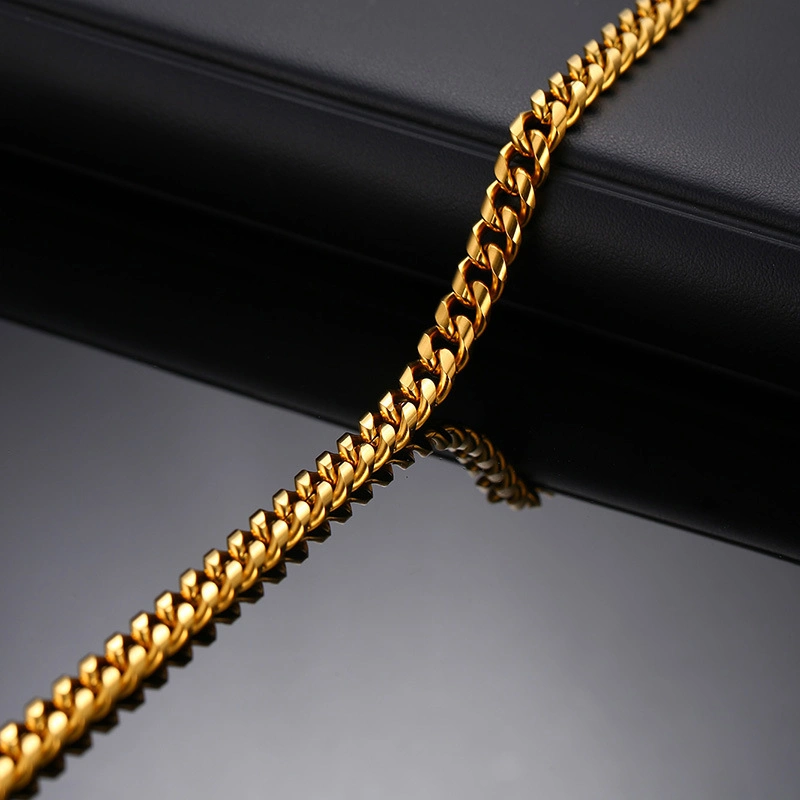 Stainless Steel Twist Chain Necklace Gold Men 7mm Thick Chain Metal Fashion Foreign Trade Ornaments