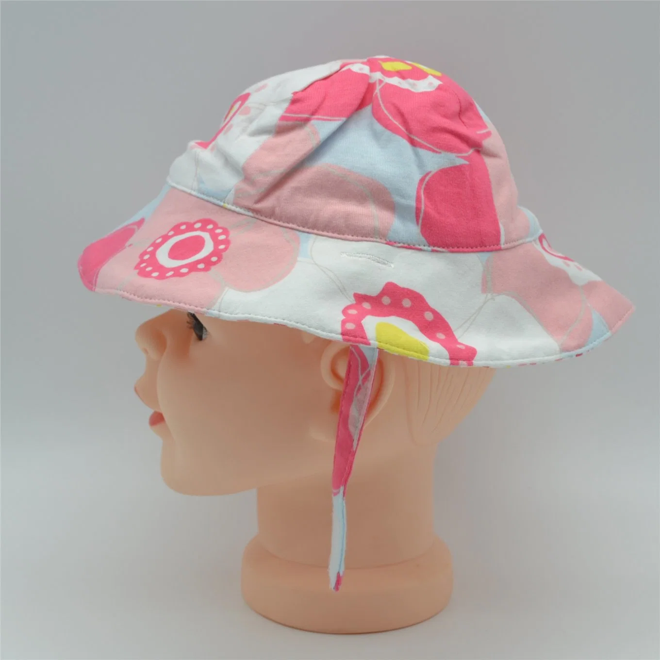 Custom Summer 100% Cotton Cartoon Flower Beach Outdoor Kids Children Short Brim Bucket Hat Cap for Young Baby Girl