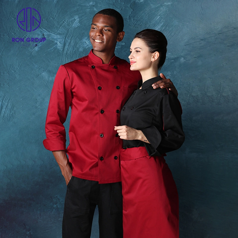 Customize Logo China Wholesale/Supplier Fabric Chef Jacket Uniform Long Sleeve Cotton Workwear Restaurant Waitress Waiter