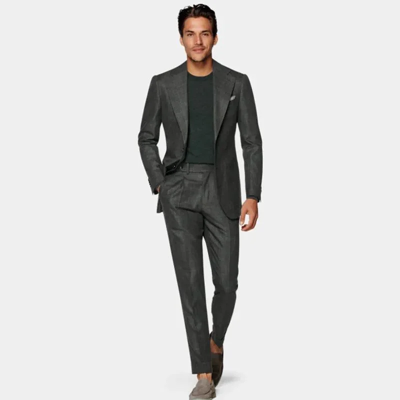 Silk and Linen Blended Slim Men's Two Single-Breasted Suits for Business