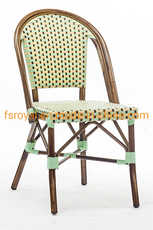 Outdoor Cafe Furniture Bamboo Look Aluminum Stackable Rattan Chair