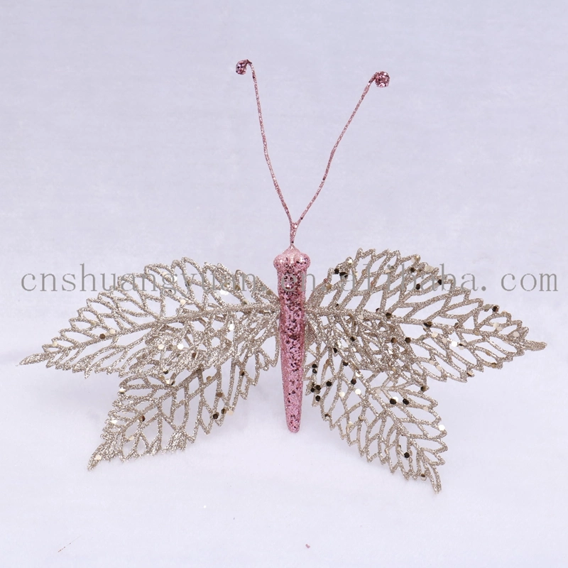 New Design Christmas Shiny Dragonfly Butterfly for Holiday Wedding Party Decoration Supplies Hook Ornament Craft Gifts