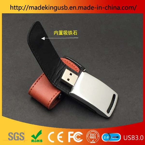 Embossed Logo Business Leather Case Metal Buckle Leather USB Flash Drive