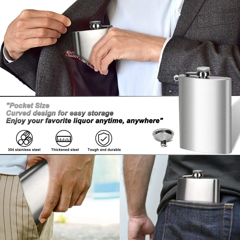 Johnnie Walker 8 Oz Leakproof Drinking Camping Pocket Stainless Steel Hip Flask with Funnel