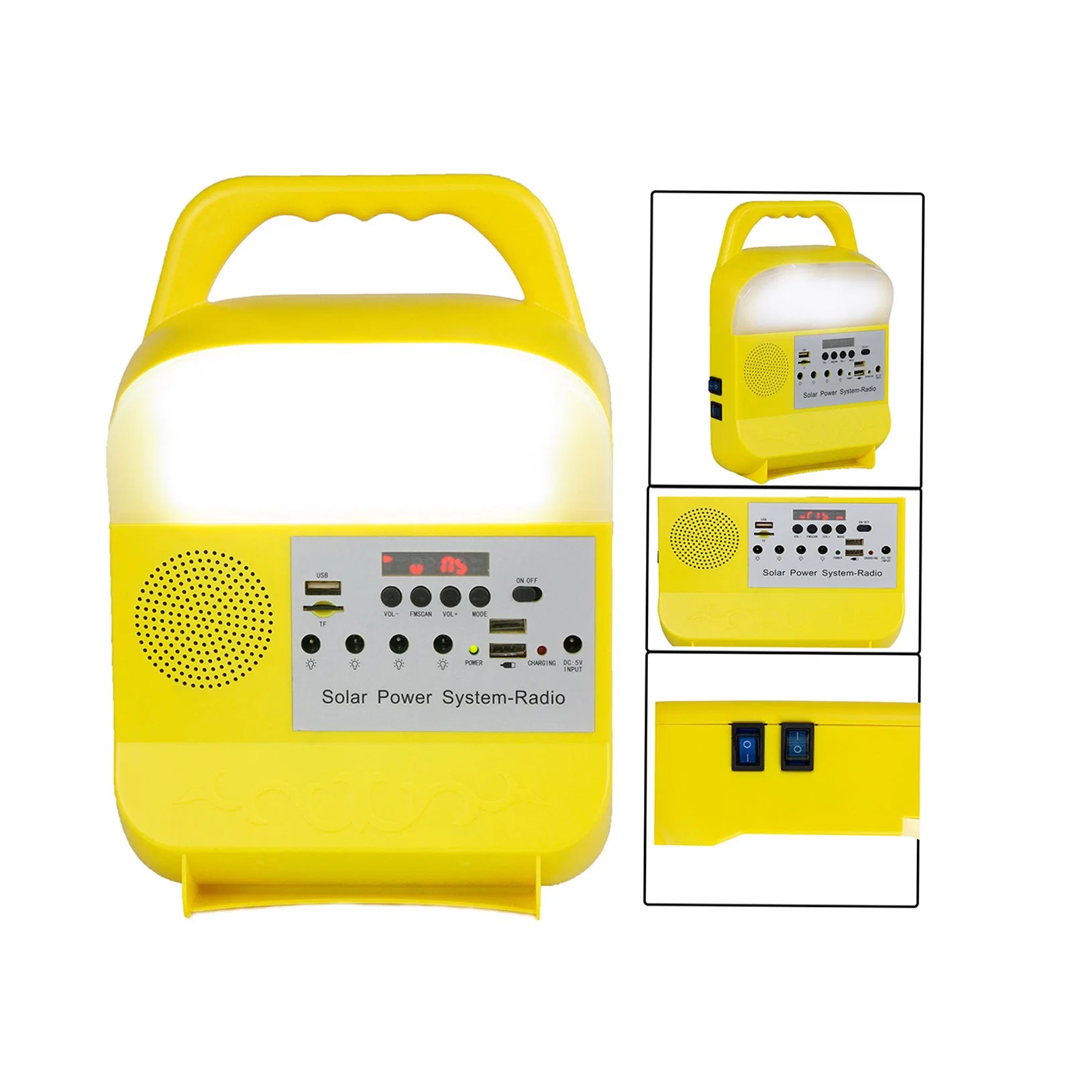 Kit Solar panel solar 15W con reproductor de MP3, FM, Radio, Bluetooth, la iluminación, el cable USB, adaptador de CA Muntifunction