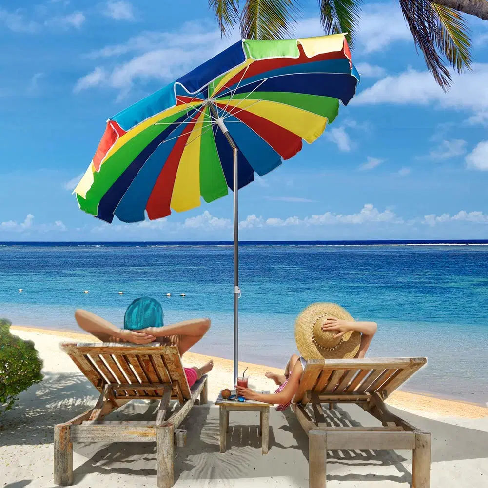 Rainbow Colored 20 Ribs Wind Resist Heavy Duty Beach Umbrella Sunshade Parasol