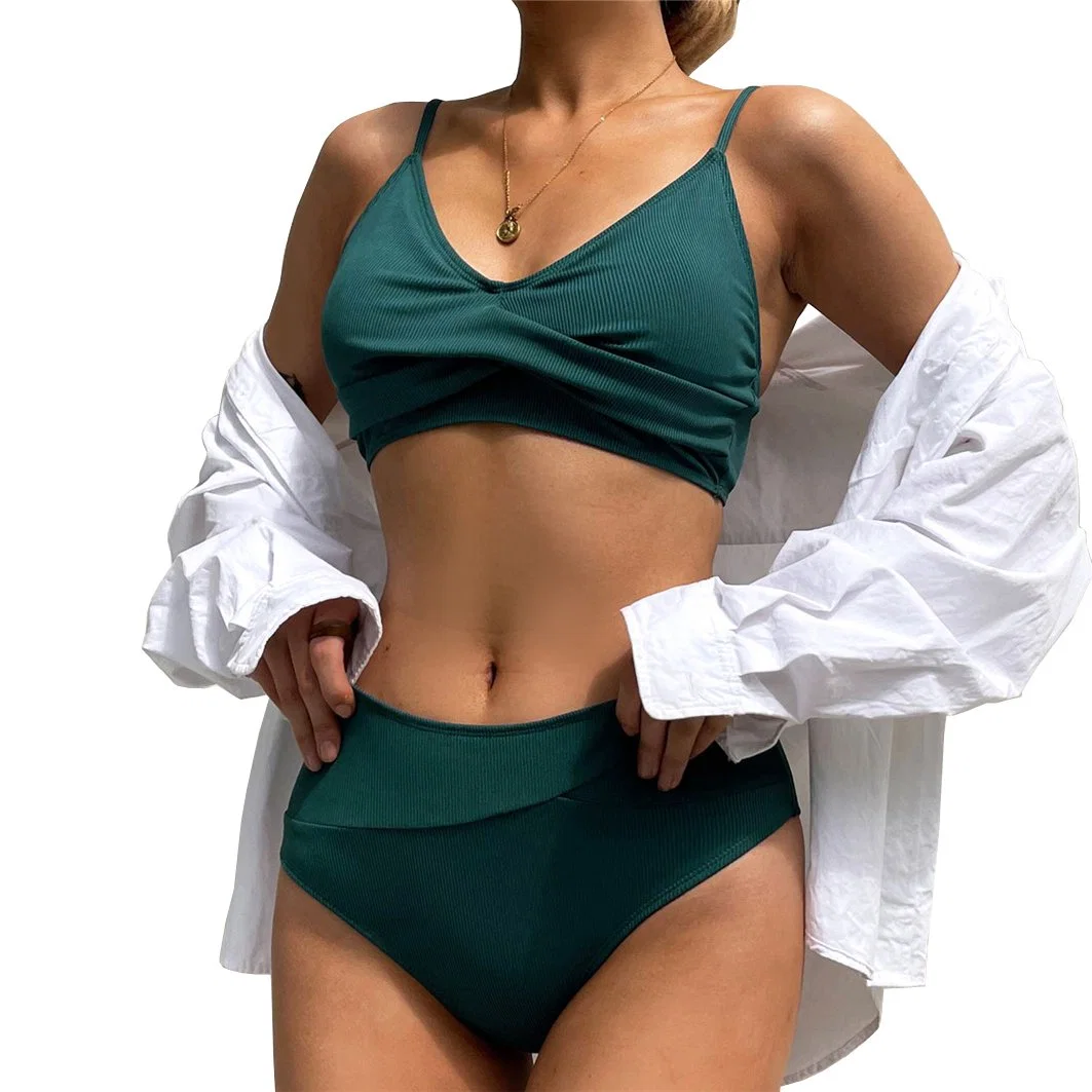 Wholesale Women Bathing Suit Two Piece Ribbed Sexy Sports Swimwear Bikini Beach Wear