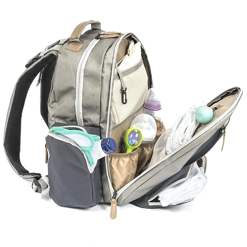 Wholesale/Supplier Outdoor Travel Canvas 5 in 1 Set Baby Diaper Bag Backpack with Wet Wipes Pocket, Packing Cubes, Wet Dry Sundry Bag, Changing Pad, and Nappy Lunch Bag