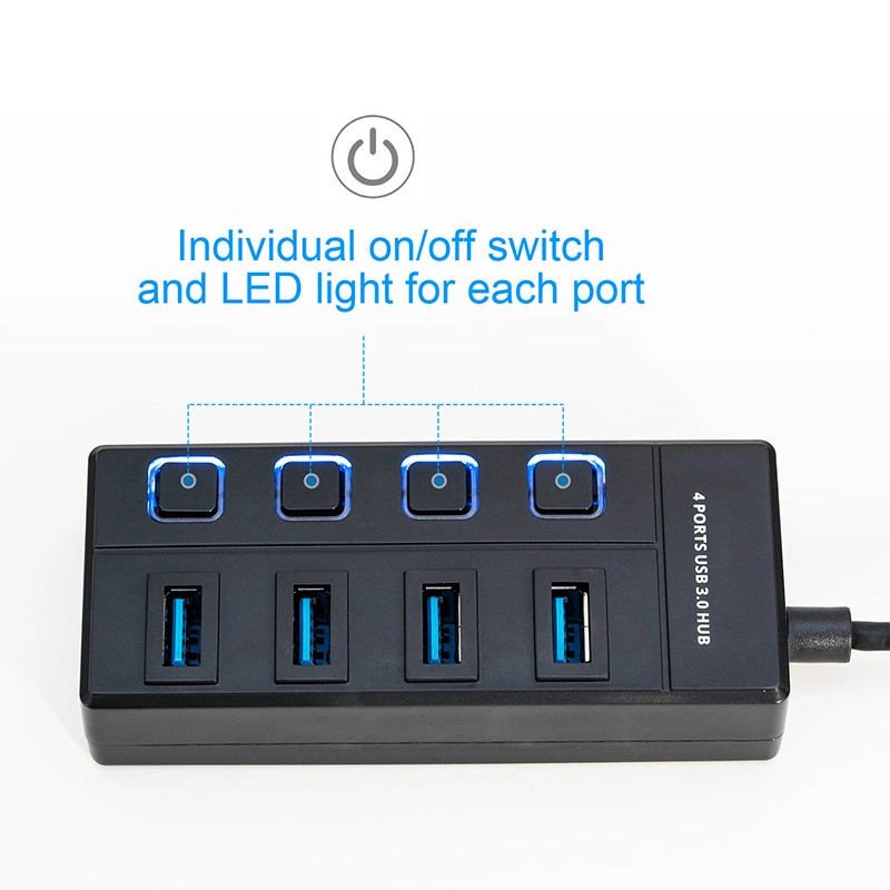 High Speed USB 3.0 5gbps 4 Ports USB 3.0 Hub with Individual Power Switches