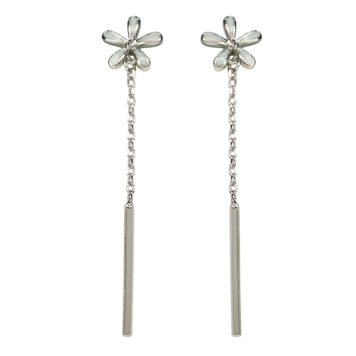 Design Simple Fashion Silver Enamel Flower with Drop Stick Stud Earrings Jewelry